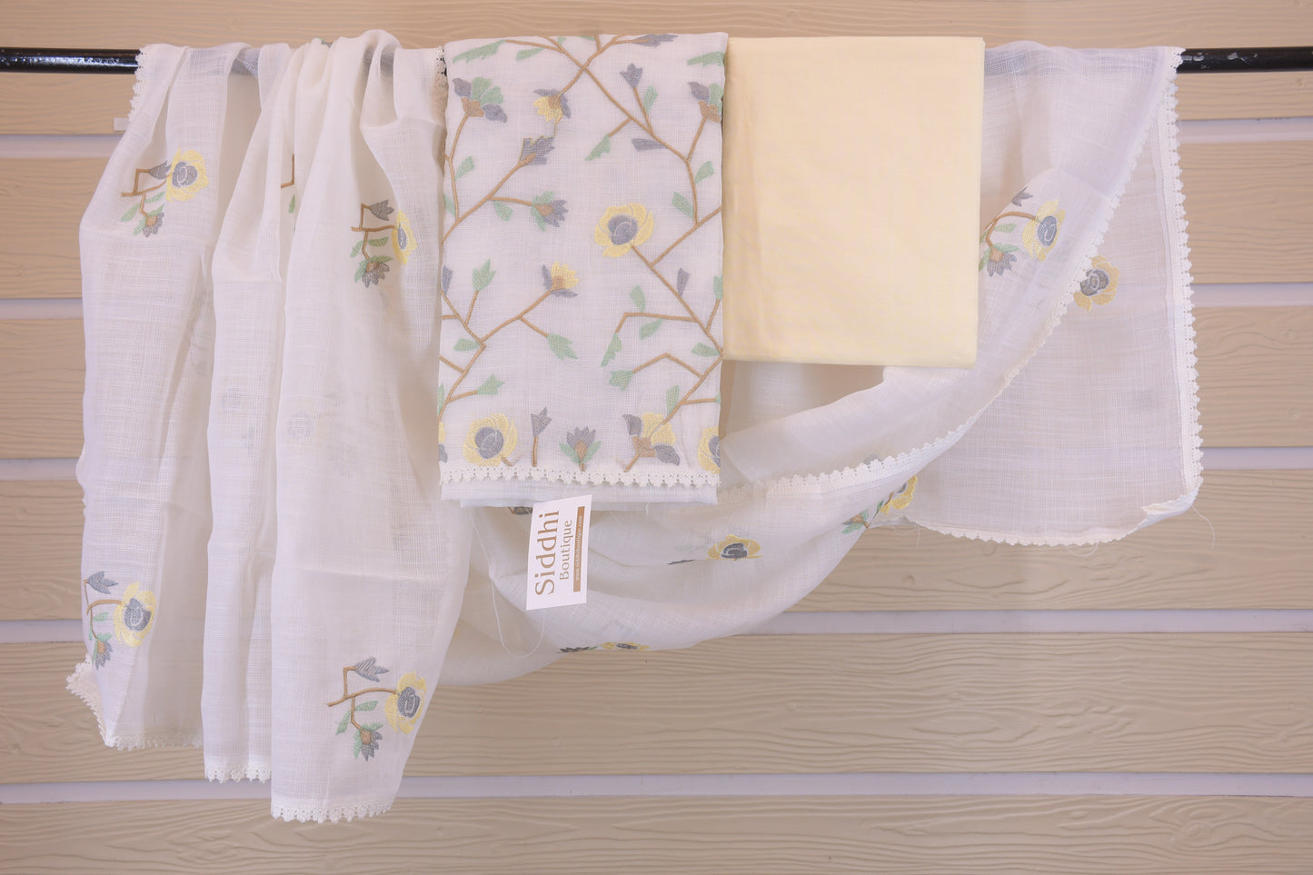 Pastel Sorbet: Embroidered White Linen Blend Dress Material