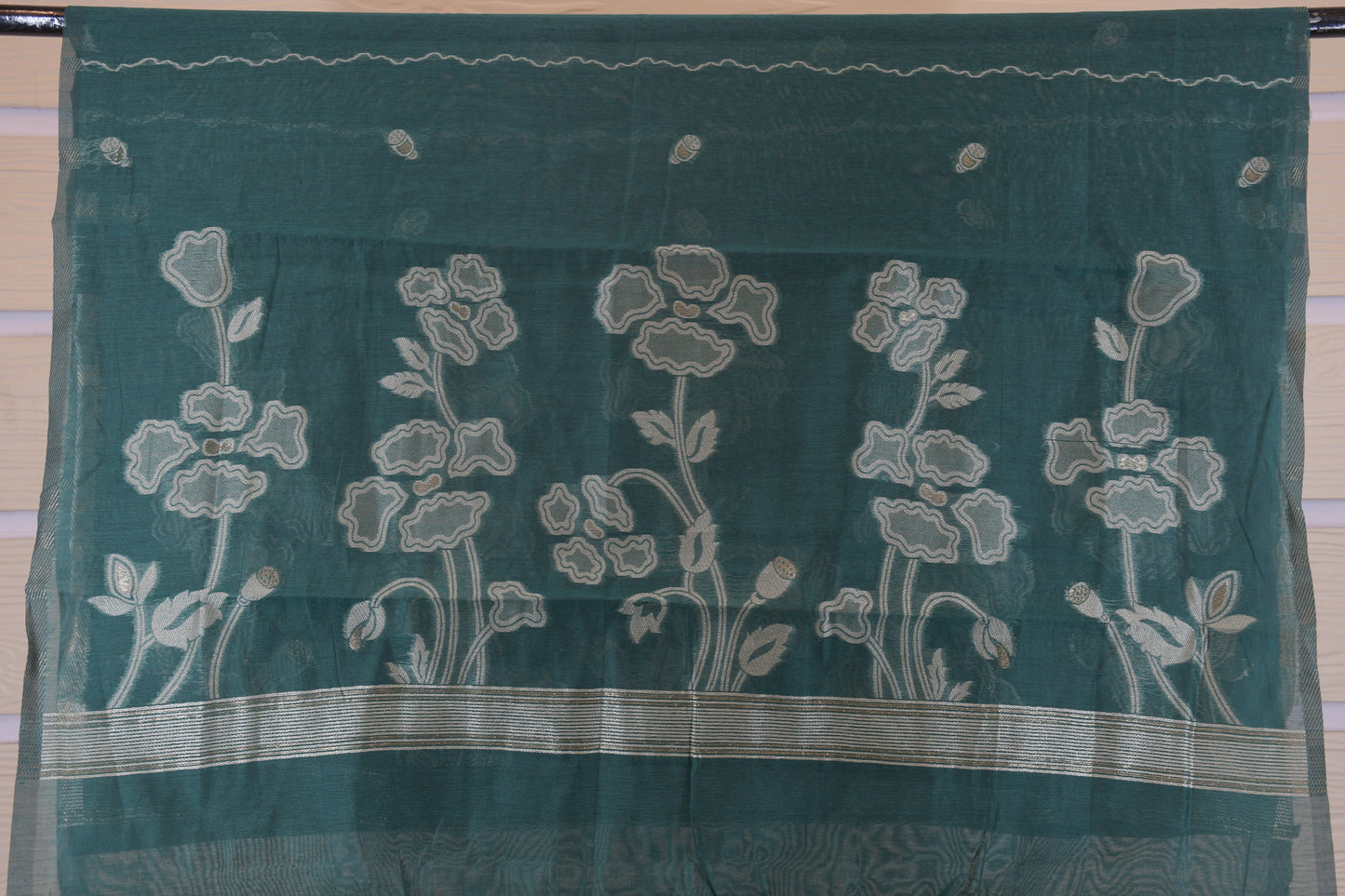 Royal Emerald: V-Neck Dress Material with Zari Woven Dupatta
