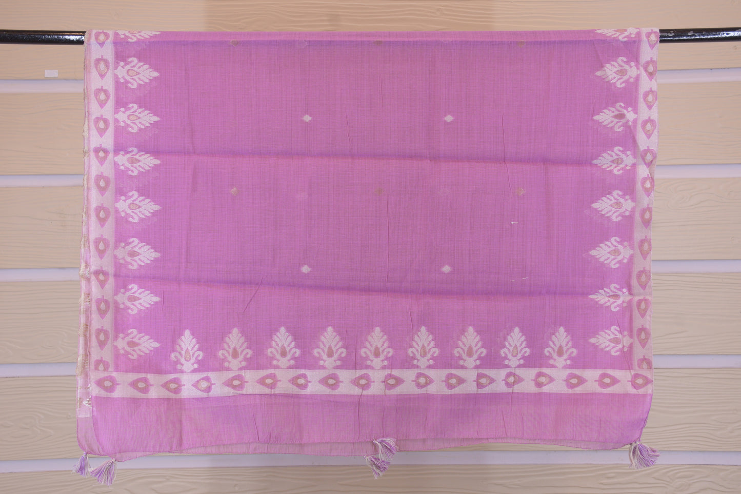Blush Heritage: Woven Jamdani with Embellished V-Neck