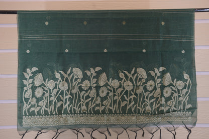 Forest Green Embroidered V-Neck Unstitched Suit