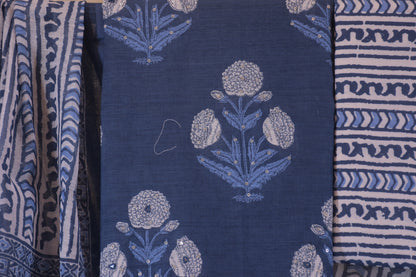 Indigo Floral Linen Blend Suit Set