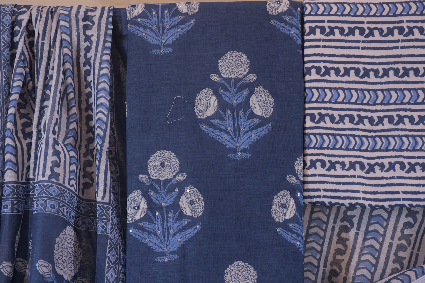 Indigo Floral Linen Blend Suit Set
