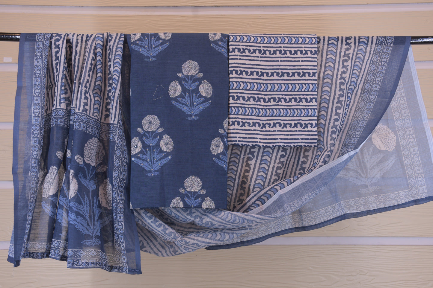 Indigo Floral Linen Blend Suit Set