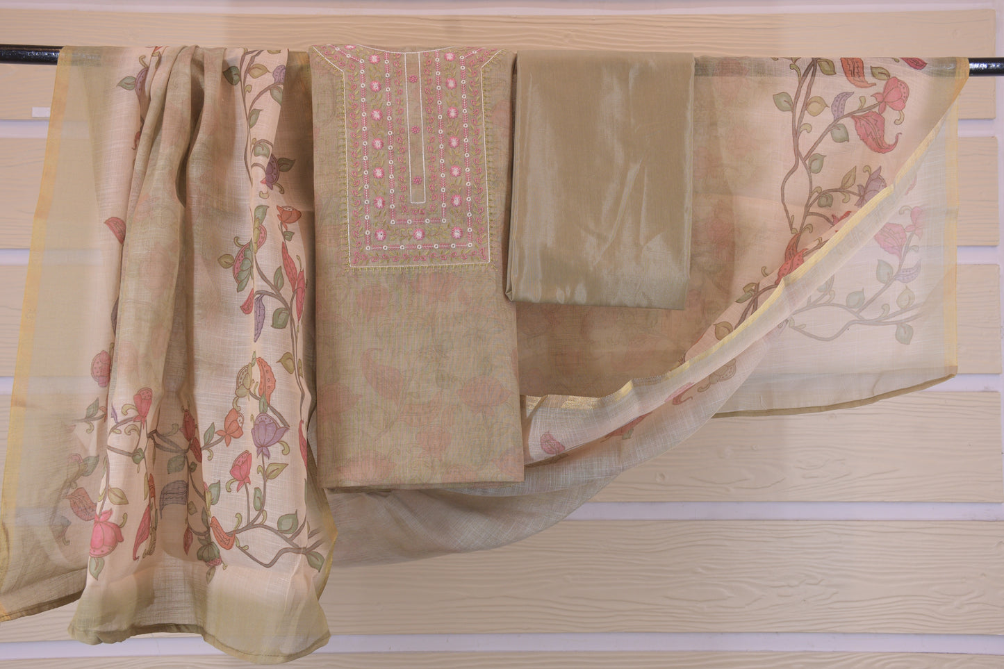 Shimmer Self-Print Unstitched Suit with Printed Dupatta