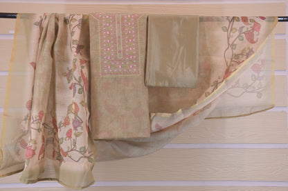 Shimmer Self-Print Unstitched Suit with Printed Dupatta