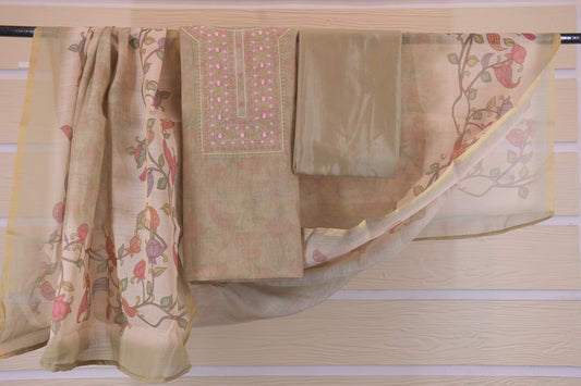 Shimmer Self-Print Unstitched Suit with Printed Dupatta