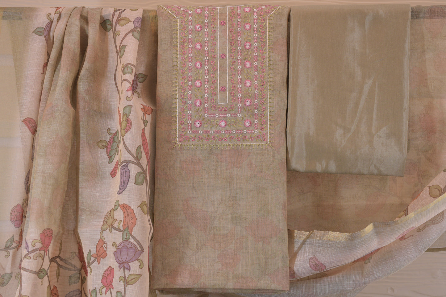 Shimmer Self-Print Unstitched Suit with Printed Dupatta
