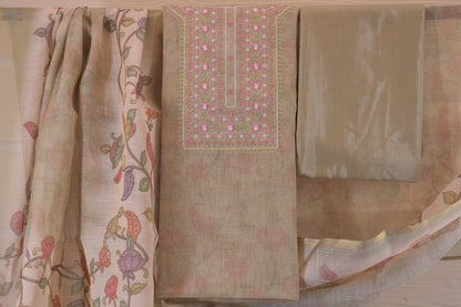 Shimmer Self-Print Unstitched Suit with Printed Dupatta