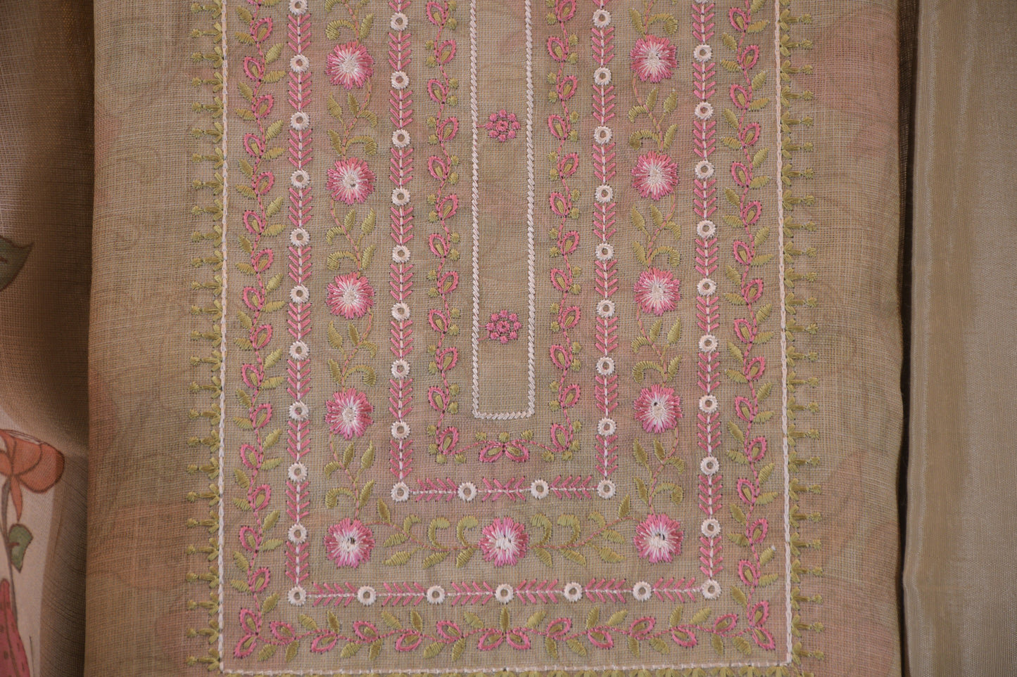 Shimmer Self-Print Unstitched Suit with Printed Dupatta