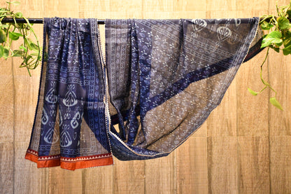 Orange and blue dress Material with printed dupatta.