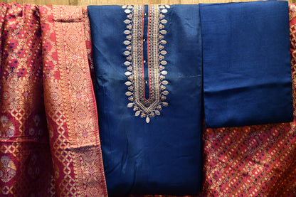 Blue silk dress material.