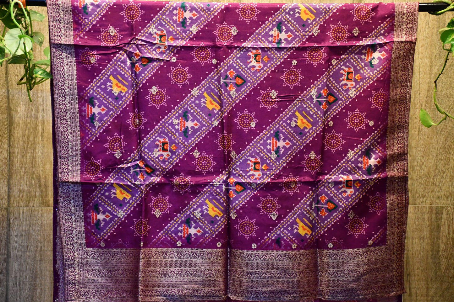 Purple silk dress material with zari embroidery