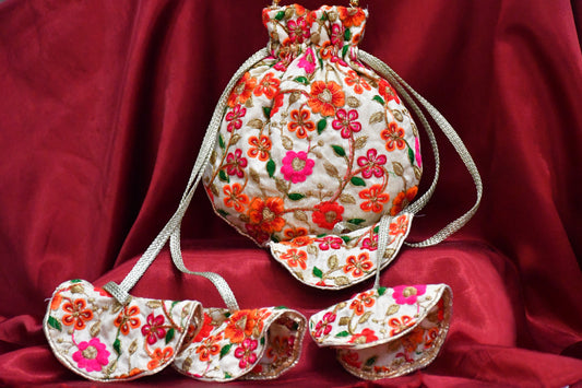 Floral embroided round potli bag