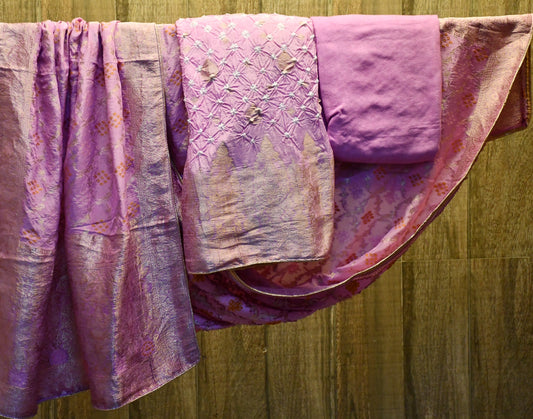 Lavender bandhani dress material