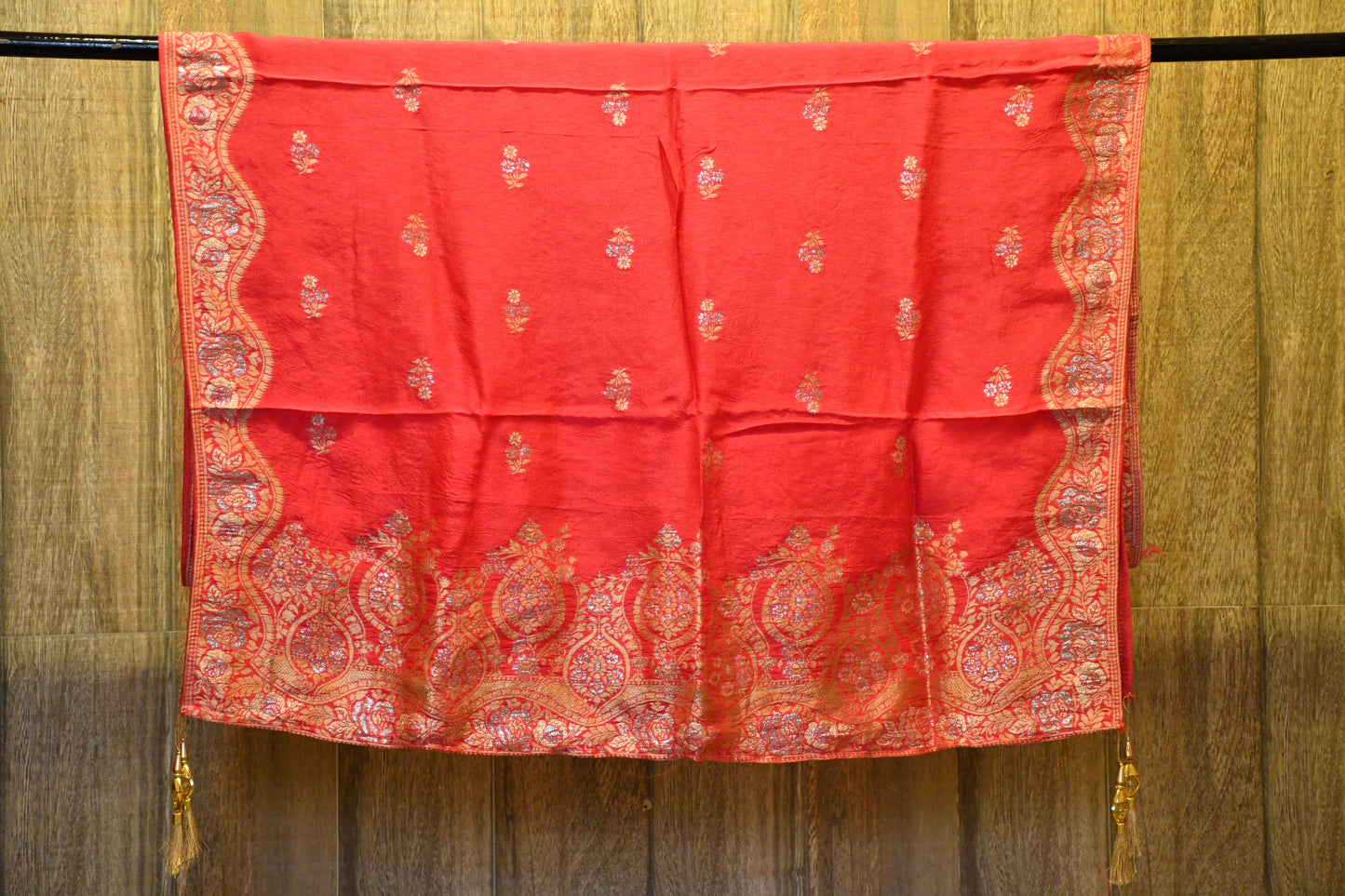 Deep red silk dress material