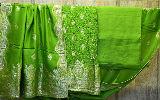 Grass green silk dress material