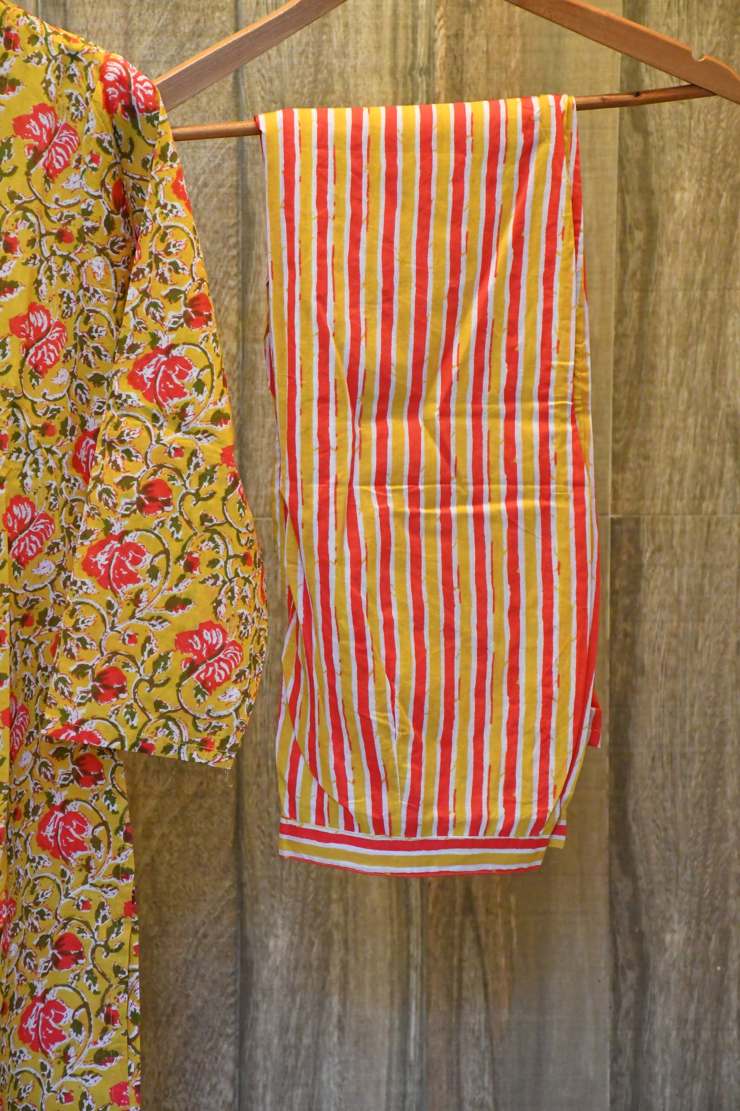 Yellow cotton kurti pant set