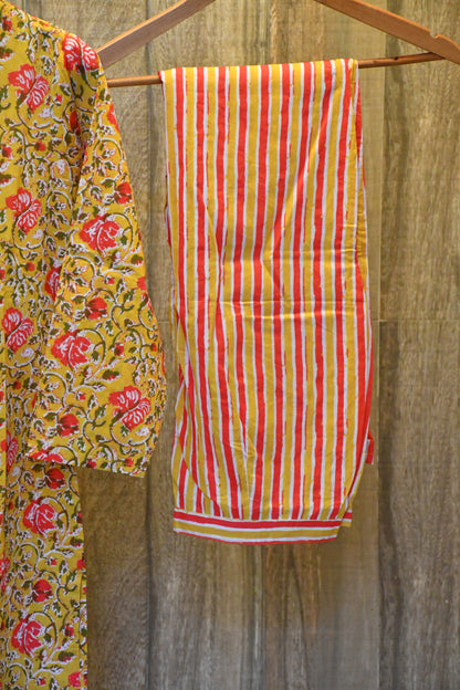 Yellow cotton kurti pant set