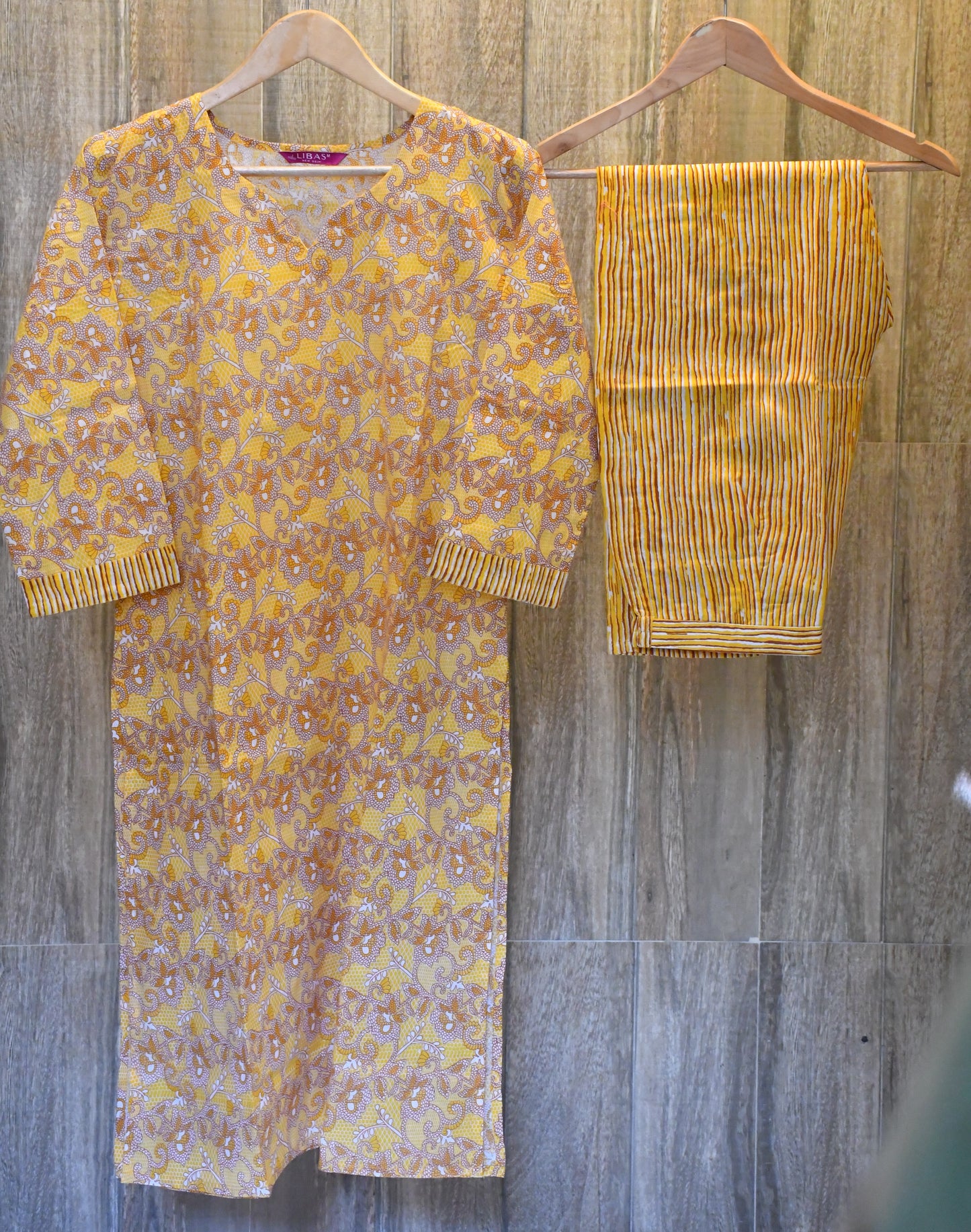 Canary yellow cotton kurti pant set