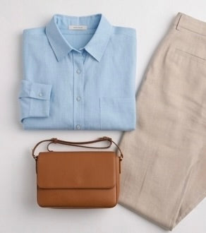 The Linen Edit – Dusty Blue Linen Shirt & Beige Pant Set