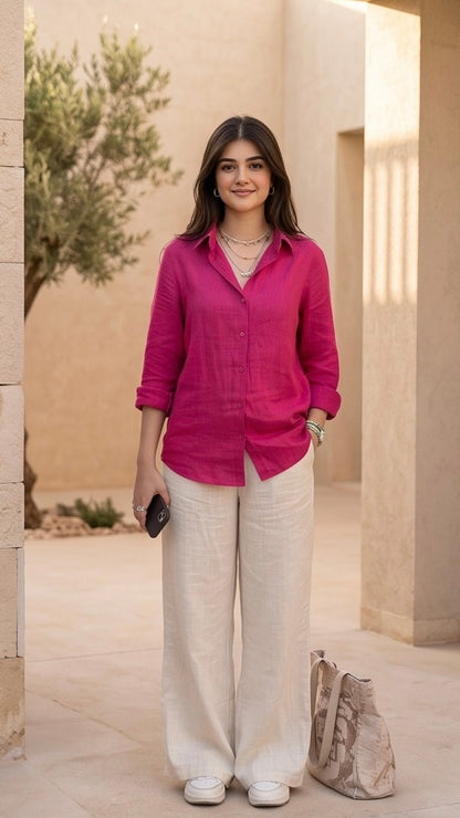 The Linen Edit – Dusty Pink Linen Shirt & Beige Pant Set
