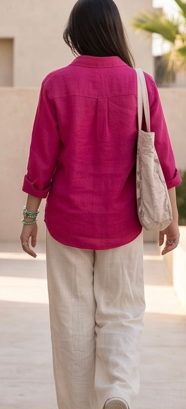 The Linen Edit – Dusty Pink Linen Shirt & Beige Pant Set