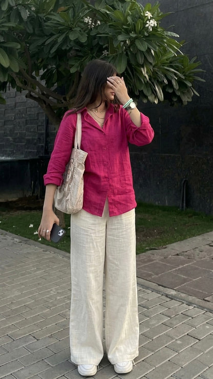 The Linen Edit – Dusty Pink Linen Shirt & Beige Pant Set