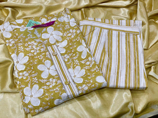 Naples yellow cotton kurti pant set
