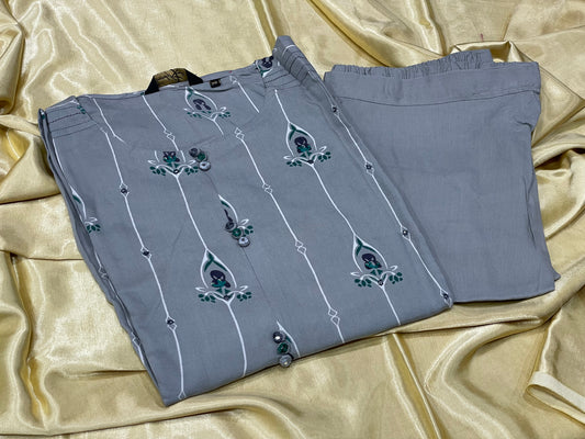 Grey cotton kurti pant set