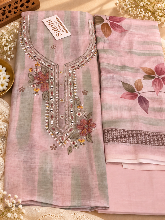 Blush Linen Elegance Dress Material