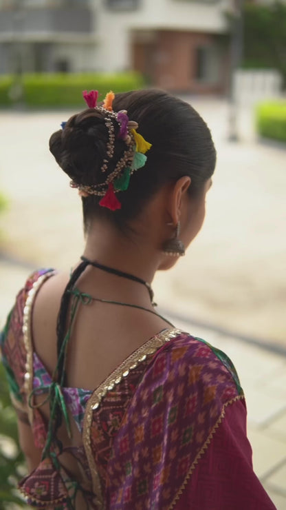 Vibrant Multicolor Silk Patola Chanya Choli with Designer Tie-Back Blouse-One Of One