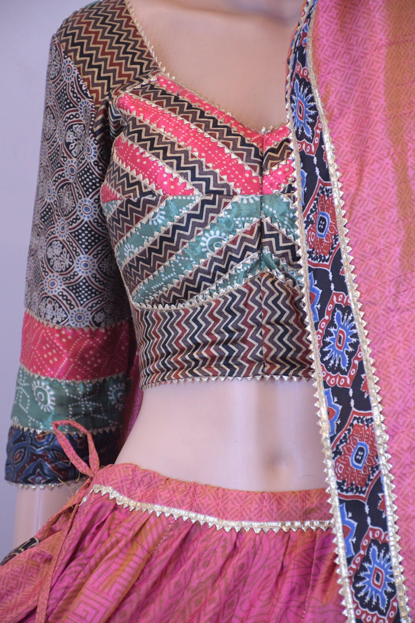 Silk Patola x Ajrakh Patchwork Chanya Choli-One Of One