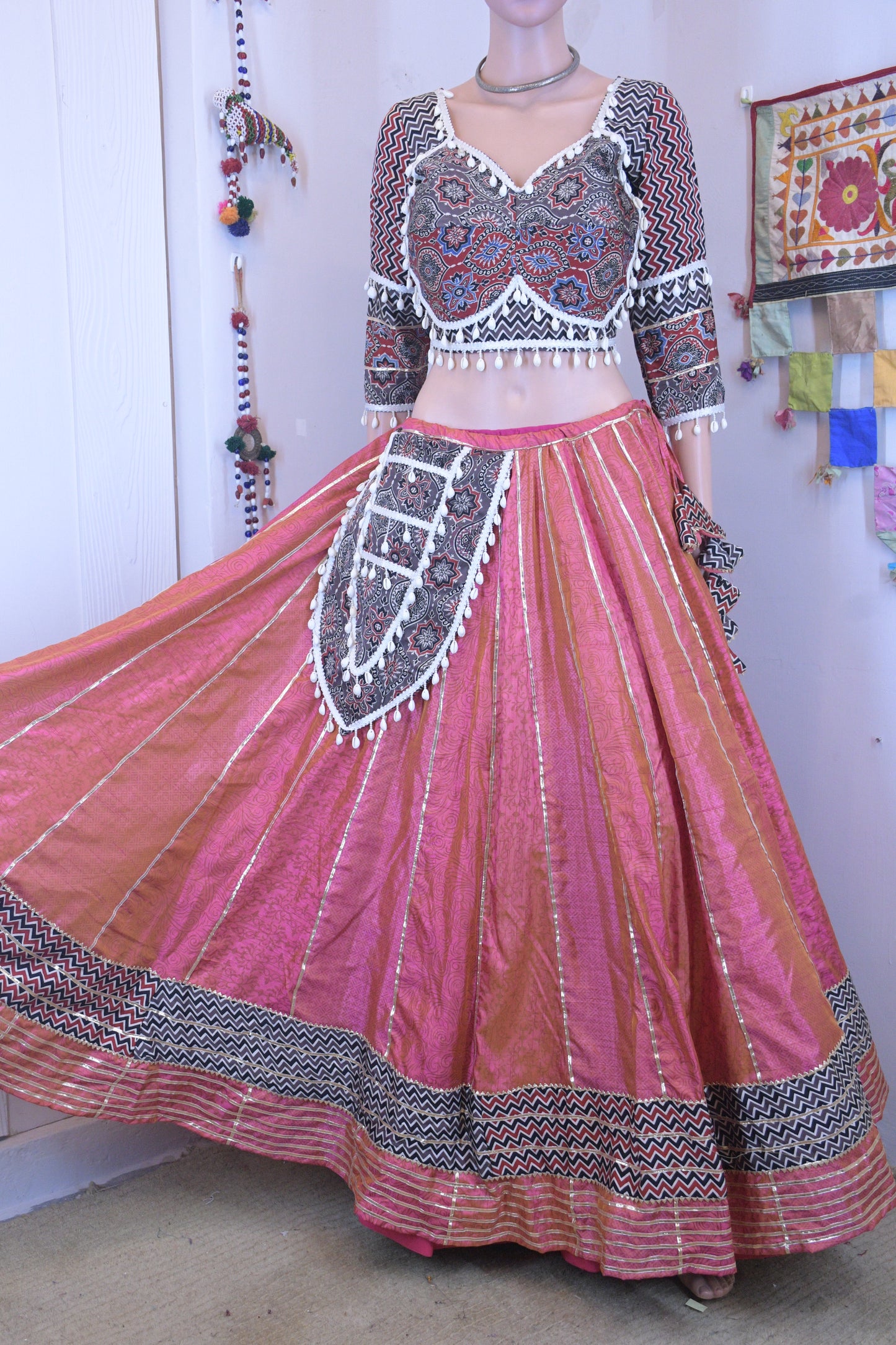 Royal Silk Chanya Choli with Ajrakh Blouse-One Of One