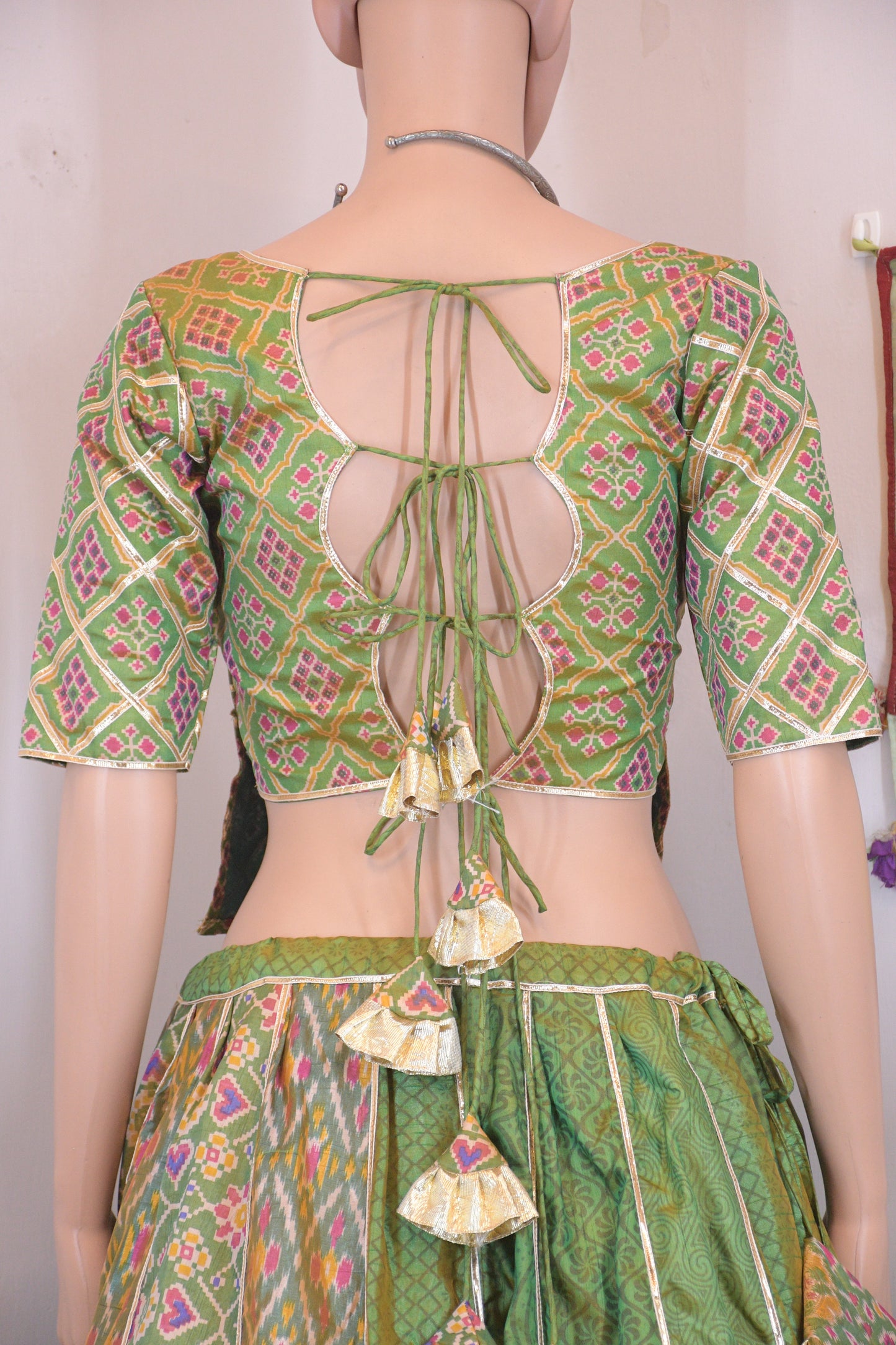 Green & Gold Patola Silk Chanya Choli | Siddhi Boutique