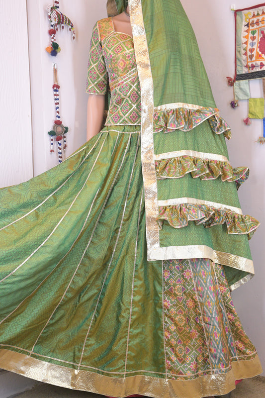 Green & Gold Patola Silk Chanya Choli | Siddhi Boutique