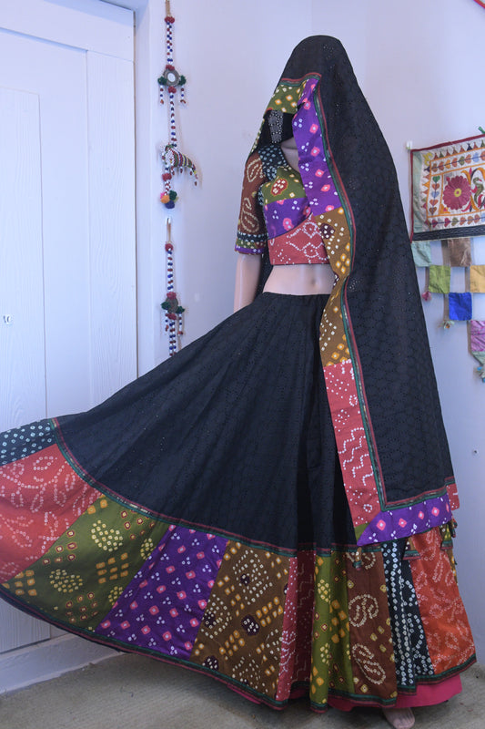 Black & Multicolor Bandhani Chanya Choli | Siddhi Boutique
