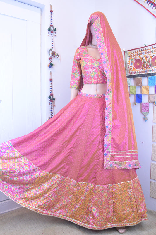 Pink Patola Chanya Choli with Matching Pink Dupatta | Siddhi Boutique
