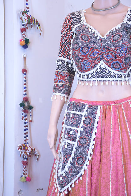 Royal Silk Chanya Choli with Ajrakh Blouse-One Of One
