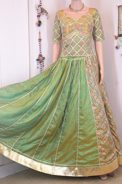 Green & Gold Patola Silk Chanya Choli | Siddhi Boutique