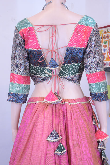 Silk Patola x Ajrakh Patchwork Chanya Choli-One Of One