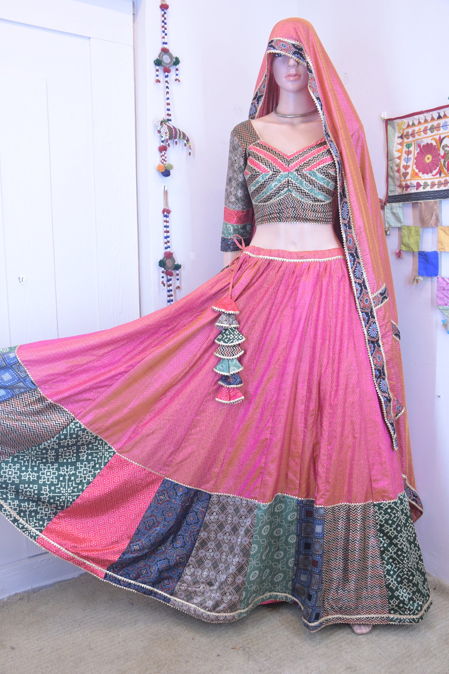 Silk Patola x Ajrakh Patchwork Chanya Choli-One Of One