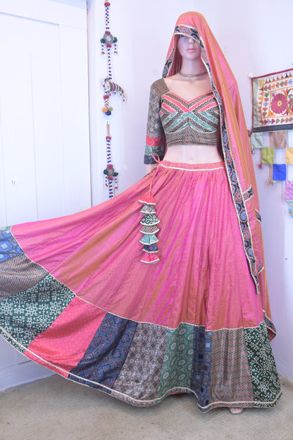 Silk Patola x Ajrakh Patchwork Chanya Choli-One Of One