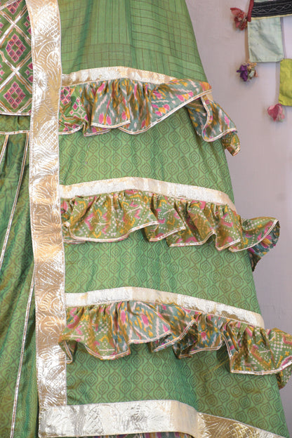 Green & Gold Patola Silk Chanya Choli | Siddhi Boutique