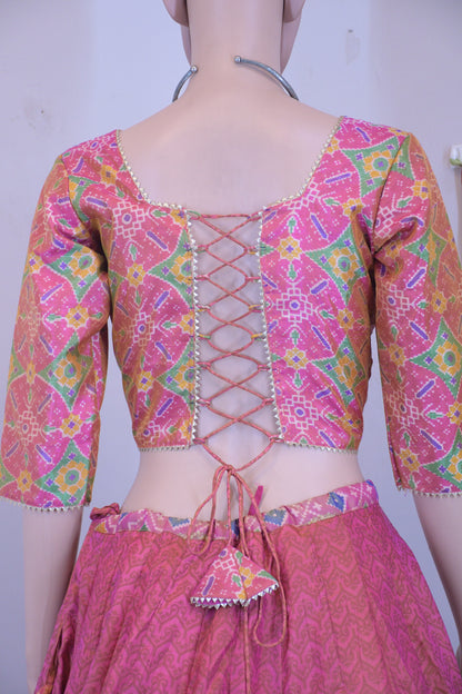 Pink Patola Chanya Choli with Matching Pink Dupatta | Siddhi Boutique